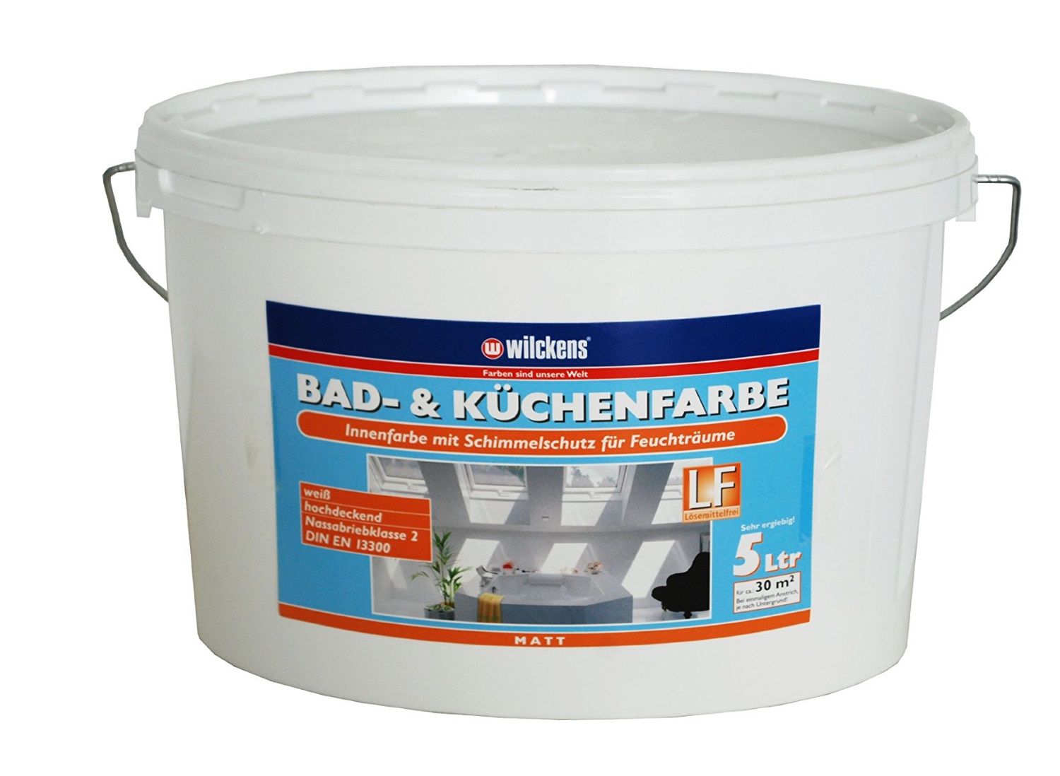 Wilckens Bad- und Küchenfarbe 5 L, Feuchtraumfarbe Weiß, Matt Wilckens Bad- und Küchenfarbe 5 L, Feuchtraumfarbe Weiß, Matt