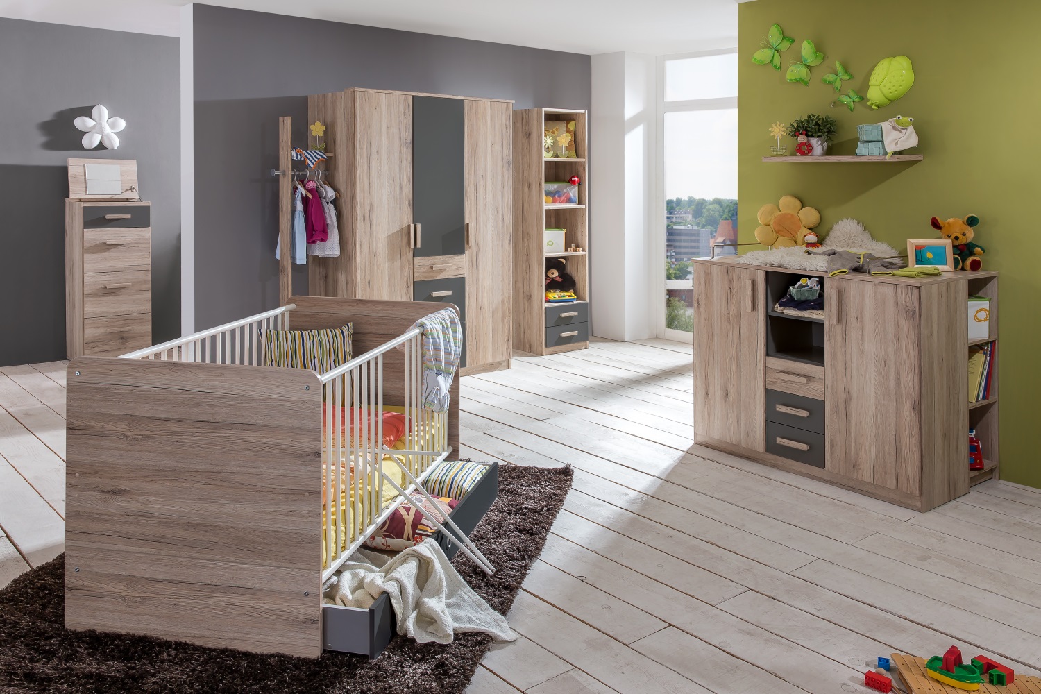Babyzimmer Cariba Komplett Set in Eiche San Remo und Graphit von Wimex