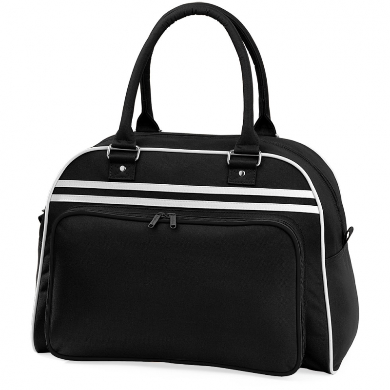 Retro Bowling Bag im Vintage Style als Umhängetasche oder Handtasche 44x31x25 cm Black/White