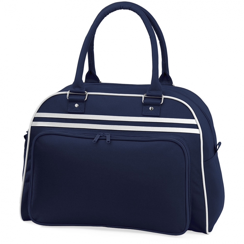 Retro Bowling Bag im Vintage Style als Umhängetasche oder Handtasche 44x31x25 cm Navy/White