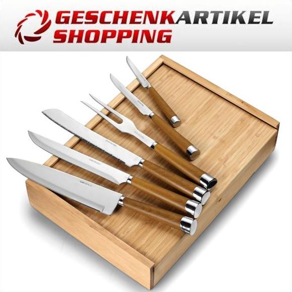 Küchenmesser-Set aus Bambus mit 6 Teilen in Holzbox