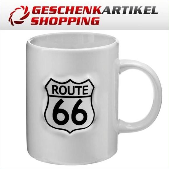 Route 66 Keramik Kaffeebecher mit Relief Druck u. Logo