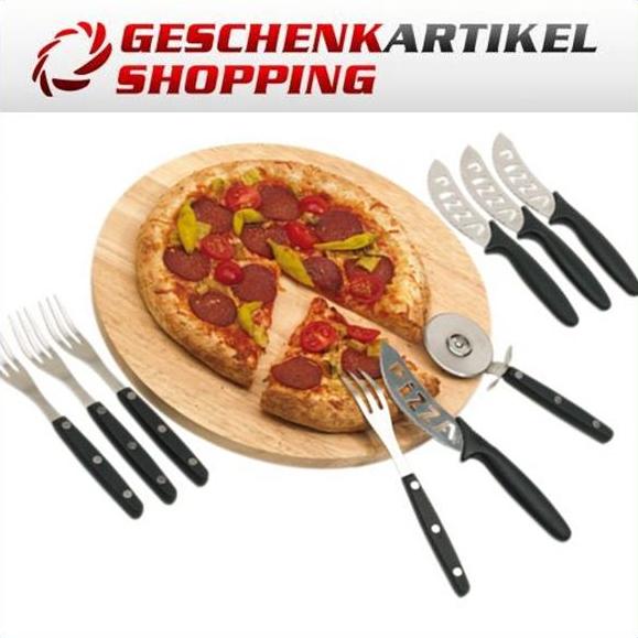 Zehnteiliges Pizza-Set mit Teller, Besteck u. Schneider