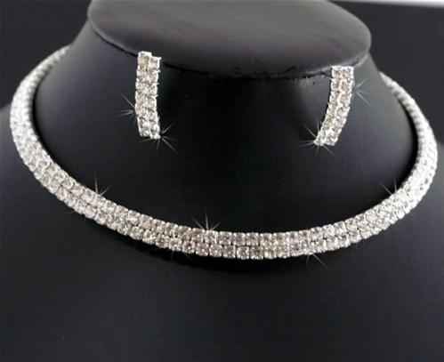 Unicra Hochzeit Schmuckset Silber - Strass Halskette Ohrringe Armband