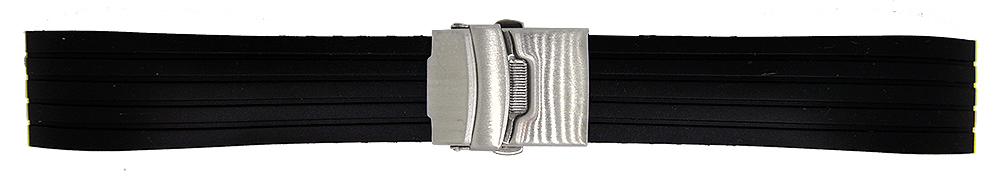 Uhrenarmband Silikon Streifen schwarz 18mm Faltschließe matt NEU 10988