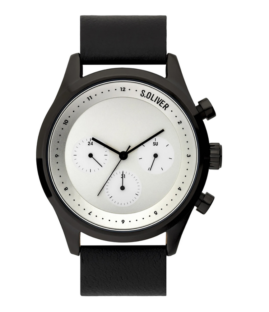 s.Oliver Herrenuhr SO-3721-LM Leder schwarz Datum Tag UVP119,95€ 11472