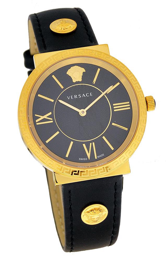 Versace Damenuhr VEVE003 Leder schwarz gold Analog UVP:790,-€ 12090