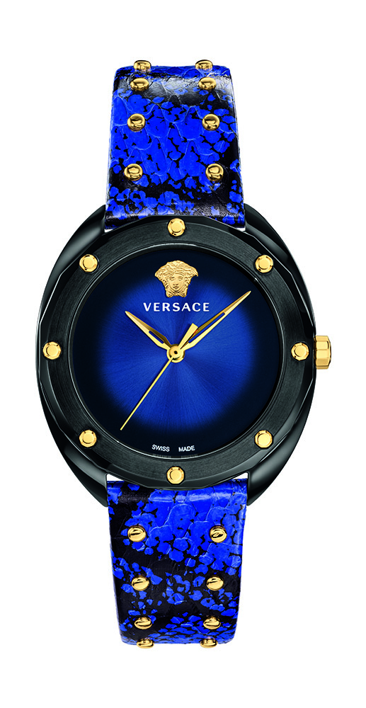 Orig. Versace Damenuhr VEBM004 Leder blau Analog Quarz UVP:900,-€ NEU 12476