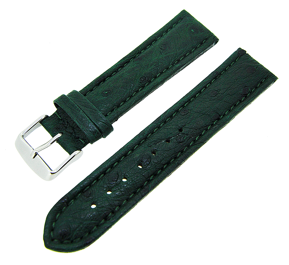 Uhrenarmband Straußenleder stark gepolstert Grün Ton in Ton 18mm NEU 13921