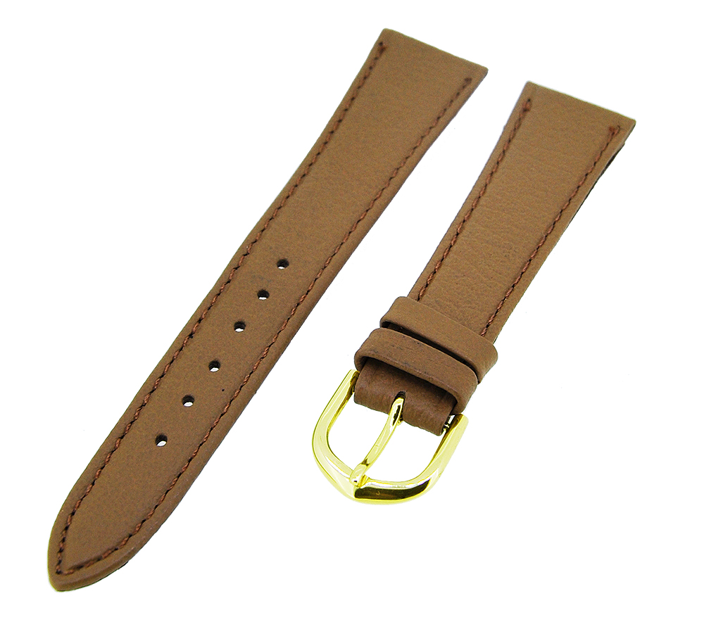 Uhrenarmband Lederband Hellbraun 18mm Ton in Ton Dornschließe Gold Ersatzband 14619