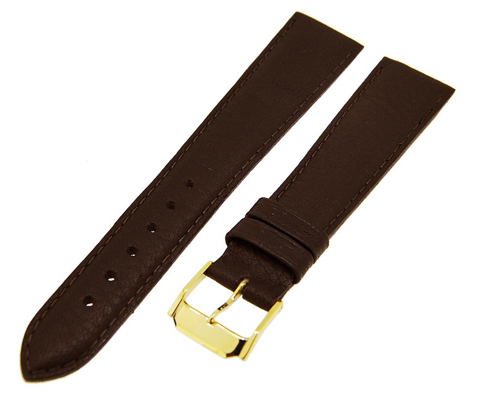 Uhrenarmband Lederband Dunkelbraun 20mm TiT Dornschließe Gold Ersatzband 14643