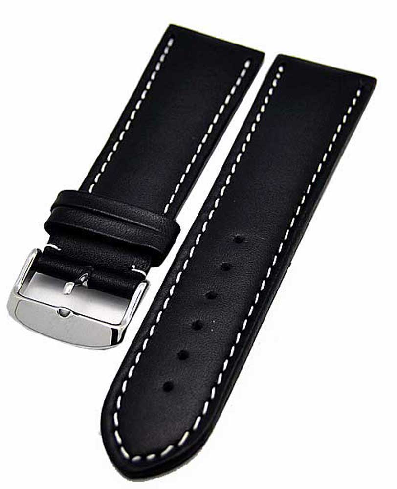 Uhrenarmband schwarz mit weisser Naht 22mm Kalbleder NEU 3803