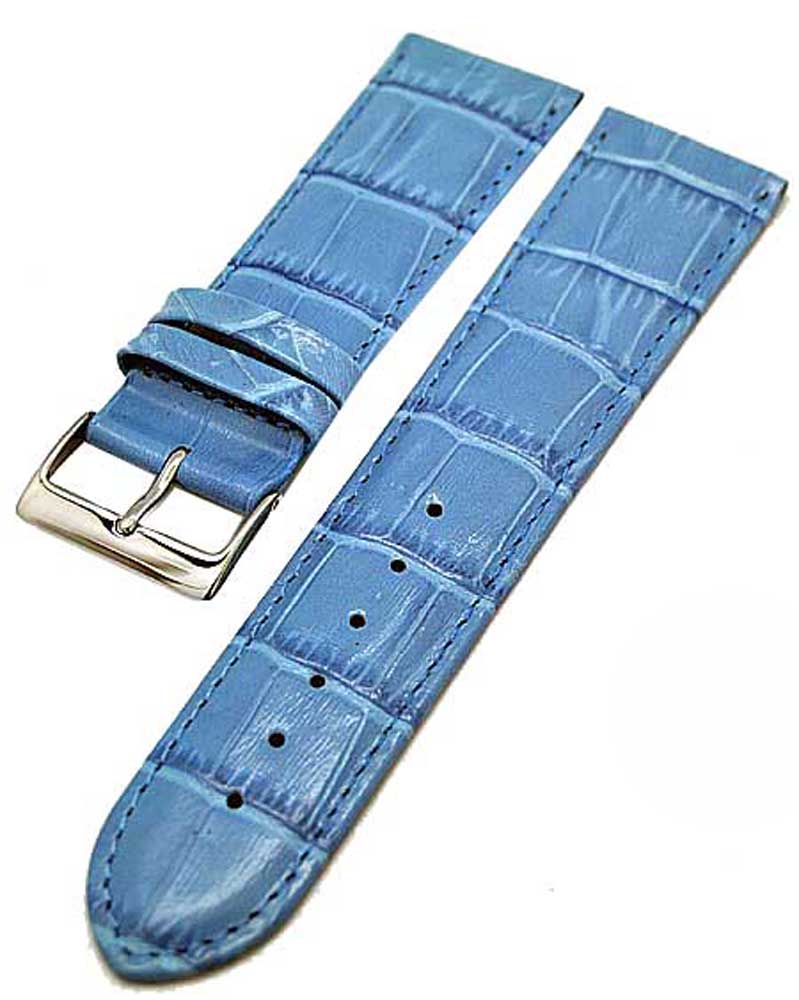 Uhrenarmband Kalbleder EISBLAU 22mm mit Alligator-Struktur 3915