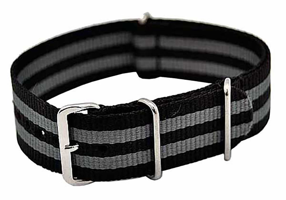 Uhrenarmband Durchzugsband Nylon schwarz/grau 22mm NATO STRAP 4048