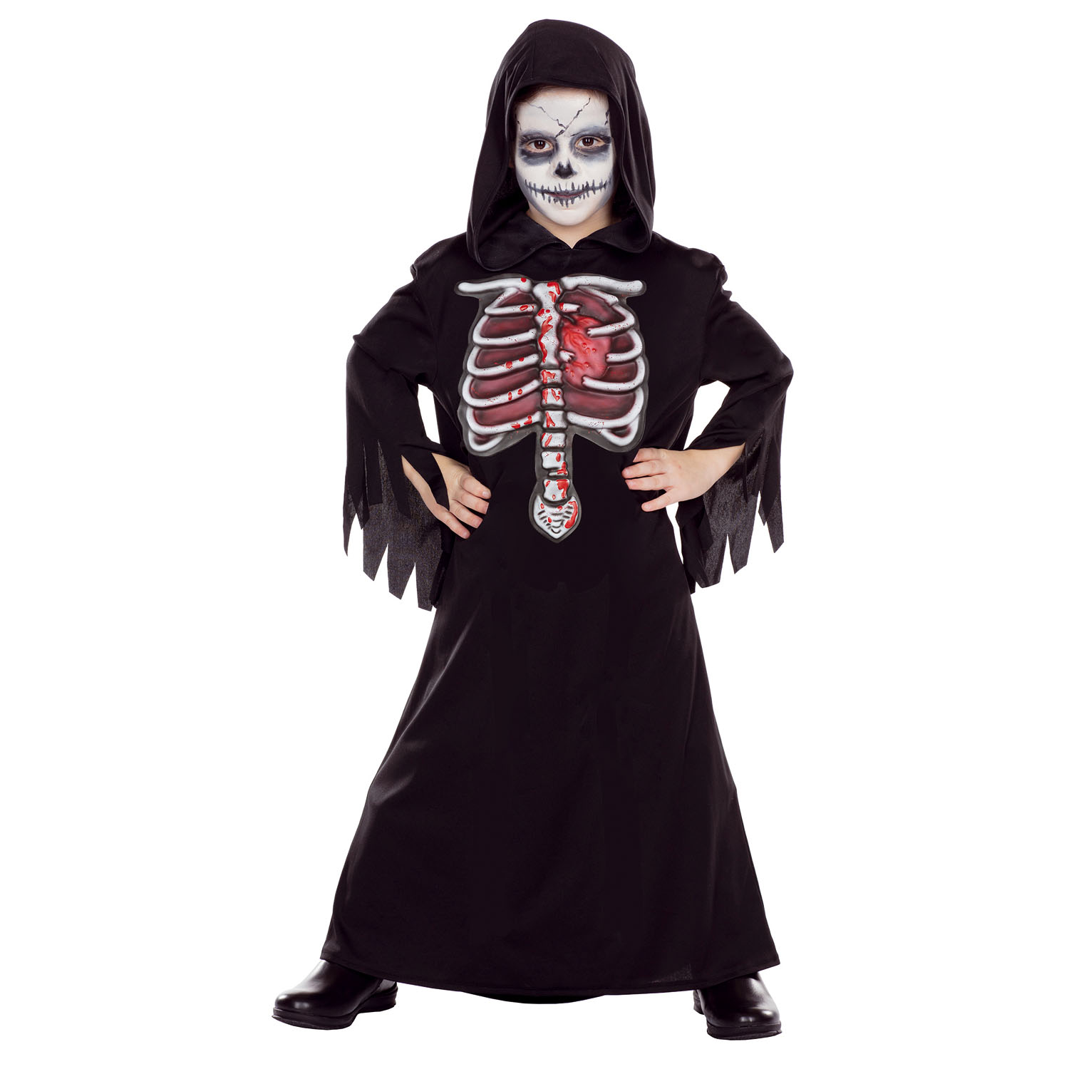 Kinder Sensenmann Robe (3D Knochenbrust) Mottoland 116227 (P)