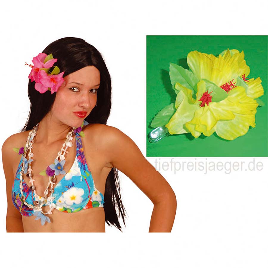 Große Hibiskus Blumen Haarspange (gelb) 52379