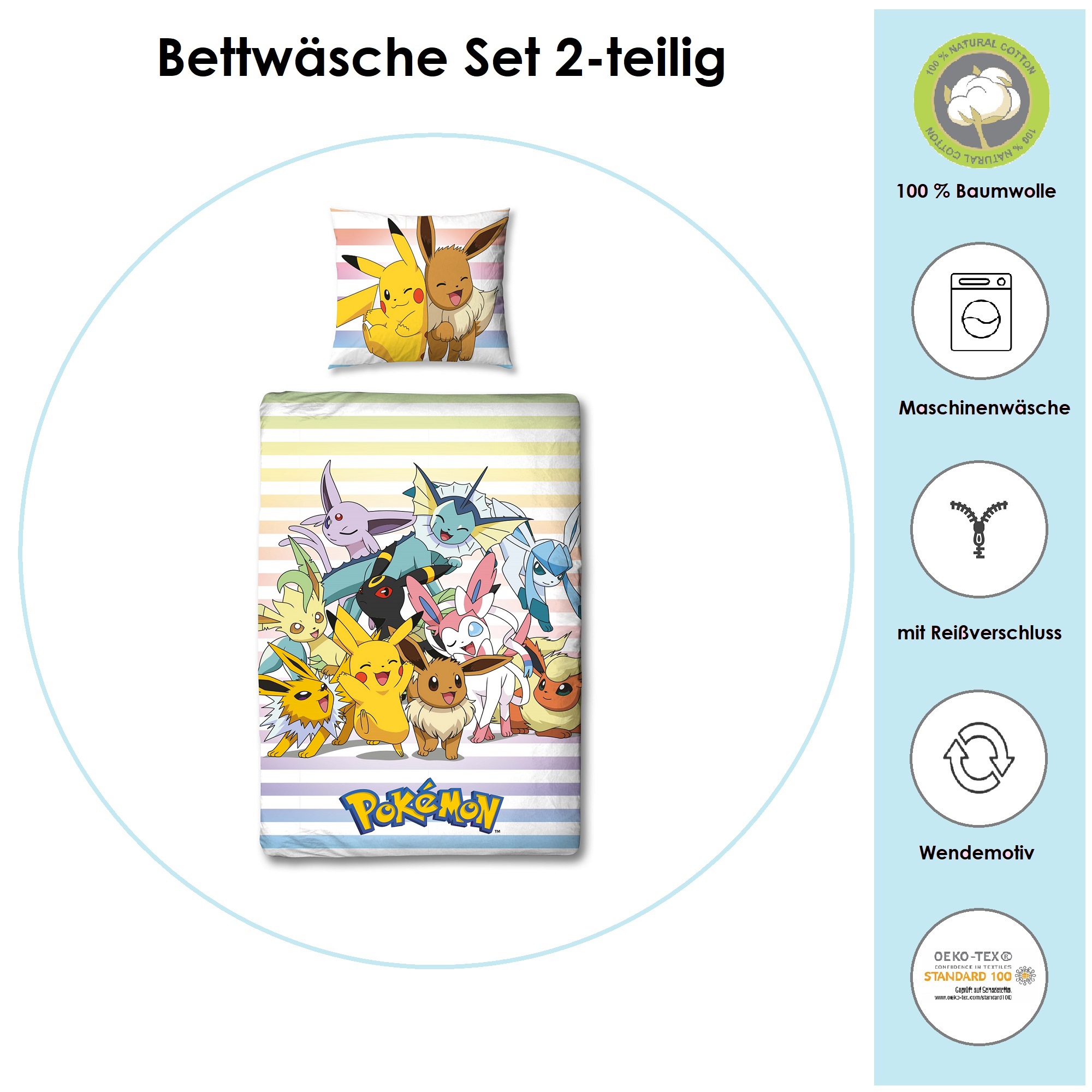 Pokemon Bettw Sche F R Kinder X X Cm Buntes Motiv Mit Pikachu