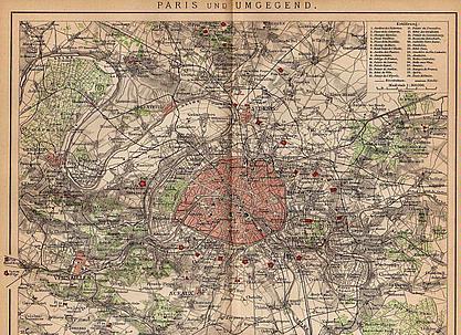 Orig.-Stich aus 1882: Pariser Bauten + Umgebungsplan