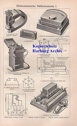 Orig.-Stich von 1902: Elektrotechnische Meßinstrumente