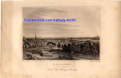 Orig.-Stahlstich um 1850: Hamburg Harburg von Süden