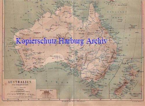 Orig.-Stich aus 1876: Geo. Landkarte: Australien (Neuseeland)
