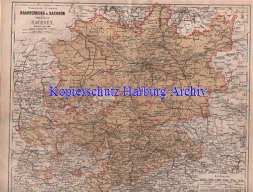 Orig.-Stich von 1876: Landkarte Brandenburg und Sachsen