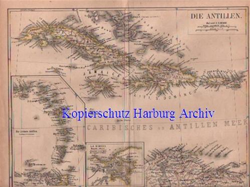 Orig.-Stich aus 1876: Landkarte der Antillen (Jamaica)