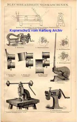 Orig.-Stich aus 1882: Blechbearbeitungsmaschinen