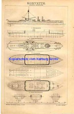 Orig.-Stich von 1882: Korvette (Kriegsschiff)
