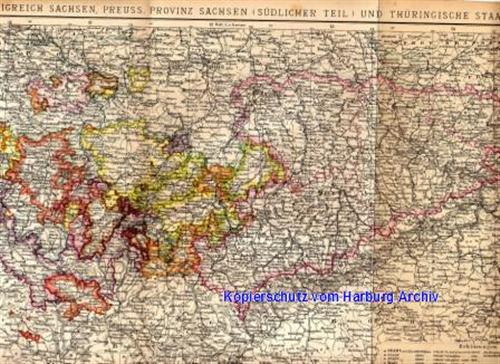 Landkarte aus 1882: Sachsen südlicher Teil und Thüringische Staaten