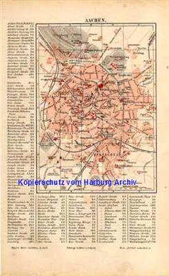 Orig.-Stich von 1893: Stadtplan von Aachen