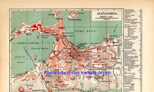 Orig.-Stich aus 1893: Stadtplan von Alexandria