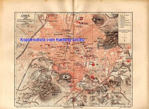 Orig,-Stich aus 1893: Stadtplan von Athen