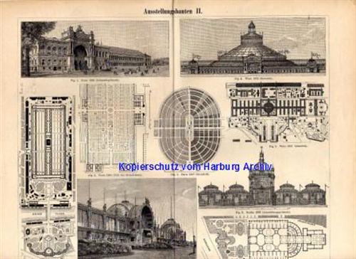 Orig.-Stich aus 1893: Ausstellungsbauten