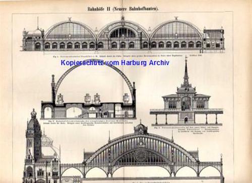Orig.-Stich aus 1893: Bahnhöfe I-III