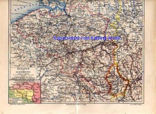 Orig.-Stich von 1893: Landkarte von Belgien + Luxemburg