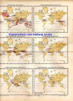 Orig.-Stich aus 1893: Der Kolonialbesitz der Europäer