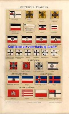 Orig.-Litho aus 1893: Deutsche Flaggen