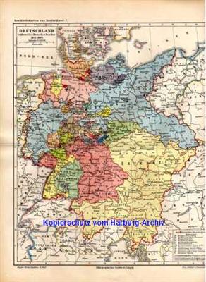 Orig.-Stich 1893: Landkarte Deutschen Bund (1815-1866)