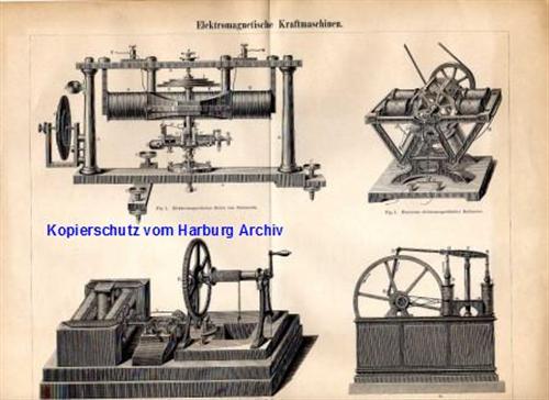 Orig.-Stich aus 1893: Elektromagnetische Kraftmaschinen