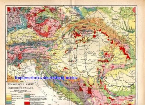 Orig.-Stich aus 1893: Geologische Karte von Östereich - Ungarn