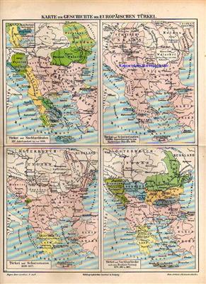 Orig.-Stich von 1893: Geschichtskarte von der Türkei