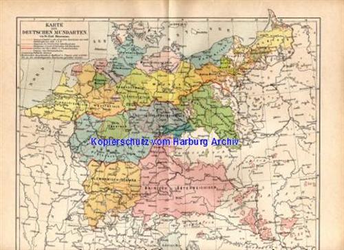 Orig.-Stich aus 1893: Karte der Deutschen Mundarten