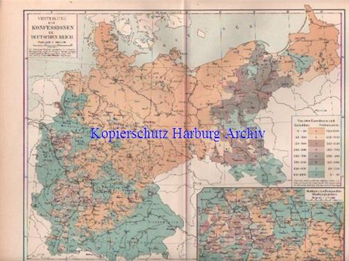 Landkarte von 1893: Verbreitung der Konfessionen im Deutschen Reich