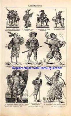 Orig.-Stich aus 1893: Landsknechte