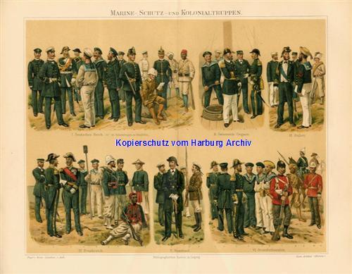 Orig.-Farblitho von 1893: Marine und Kolonialtruppen