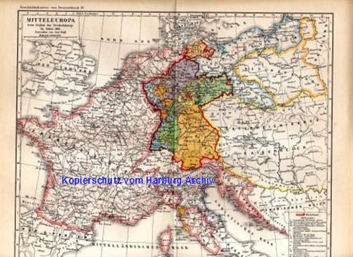 Orig.-Stich 1893: Geschichtskarte Mitteleuropa um 1813