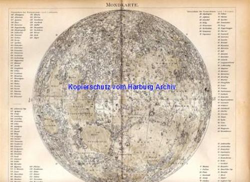 Orig.-Stich aus 1893: Mondkarte