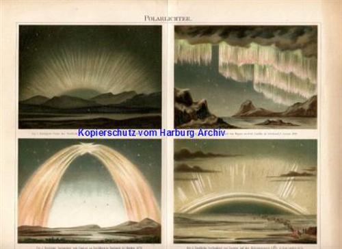 Orig.-Farblitho aus 1893: Polarlichter (Polarlicht)