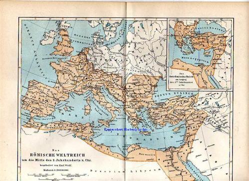 Orig.-Stich aus 1893 Landkarte: Römisches Weltreich